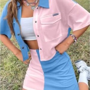 SHEIN Pink and Blue Colorblock Midi set